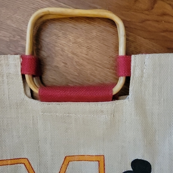 Vintage Disney Mickey Mouse Canvas Burlap Tote Bag with Wooden Handles - Picture 4 of 13